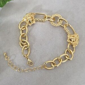 Gold Filled Luxe Bracelet Greek Key And Medusa Head Design